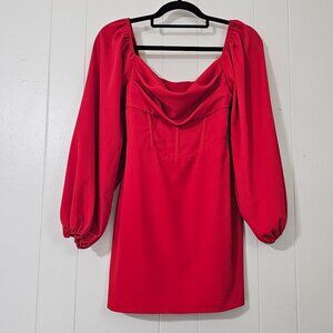 Princess Polly Red Mini Dress Corset Bust Puff Sleeve Bodycon Party Dress Size 2